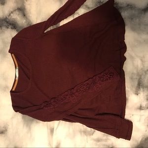 Red Lace Sleeve Top